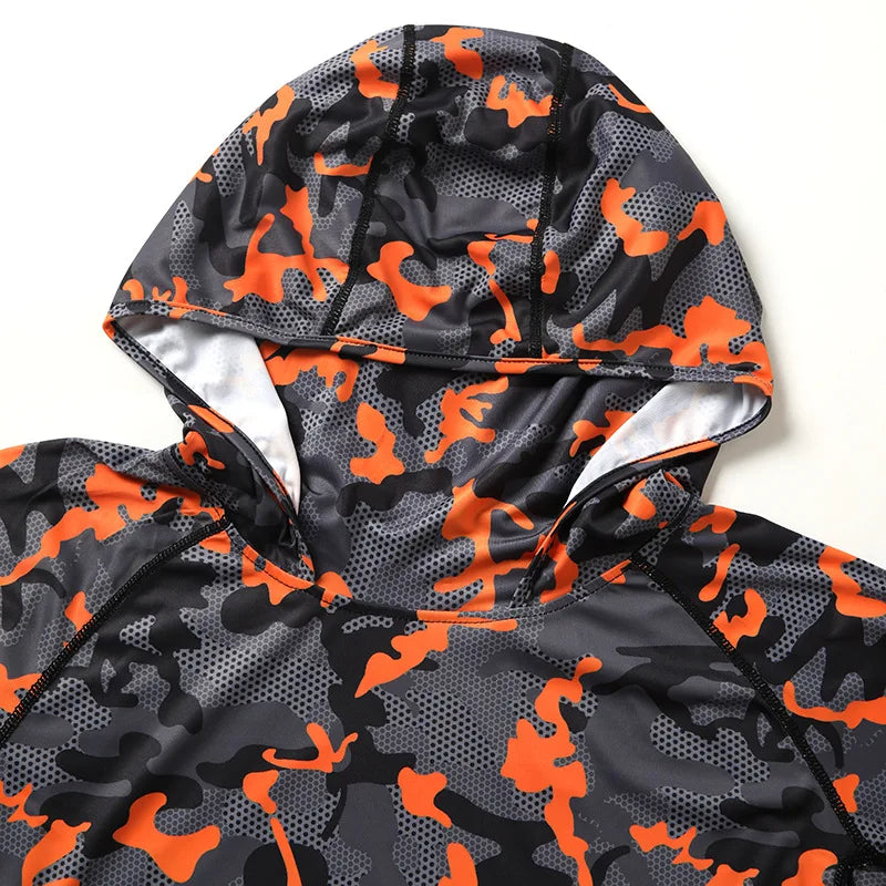 Camouflage Fishing T-shirt with Face Mask Long Sleeve Ice Silk Summer Fishing Shirt Breathable Sunscreen Hooded Fishing Top