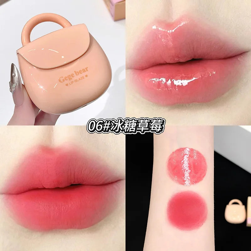 Gegebear Mini Bag Double Effect Lip gloss Smooth Color Rendering Matte Mirror Set Lip Glaze lipstick gifts