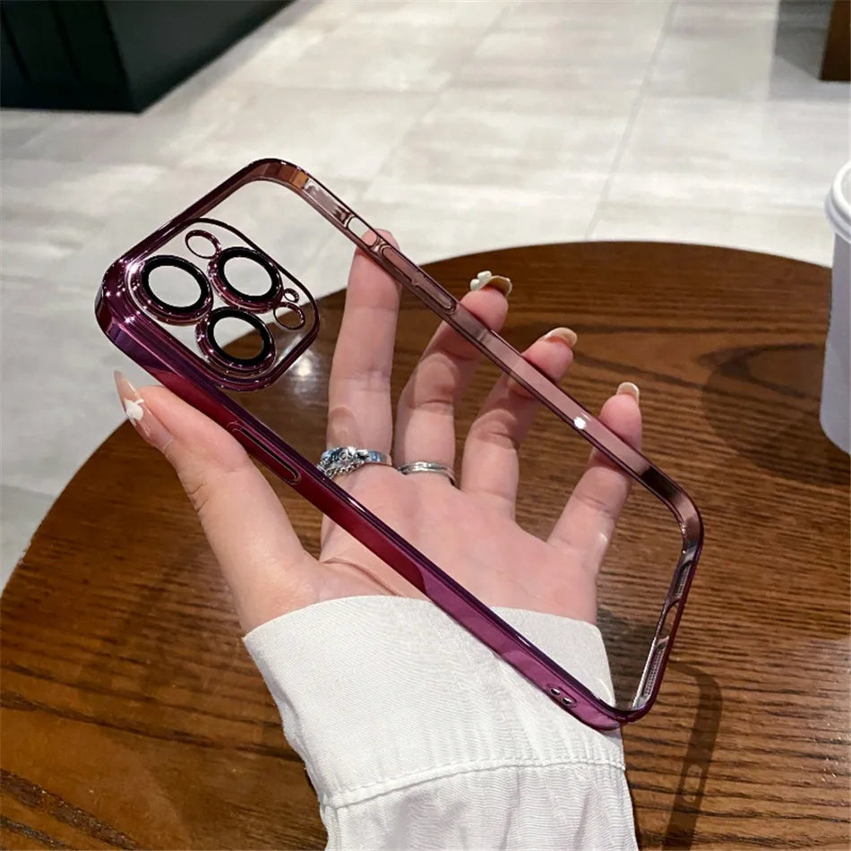 Luxury Plating Clear Silicone Case For iPhone 15 14 13 12 11 Pro X XR XS Max 7 8 Plus SE Mini Shockproof Transparent Soft Cover
