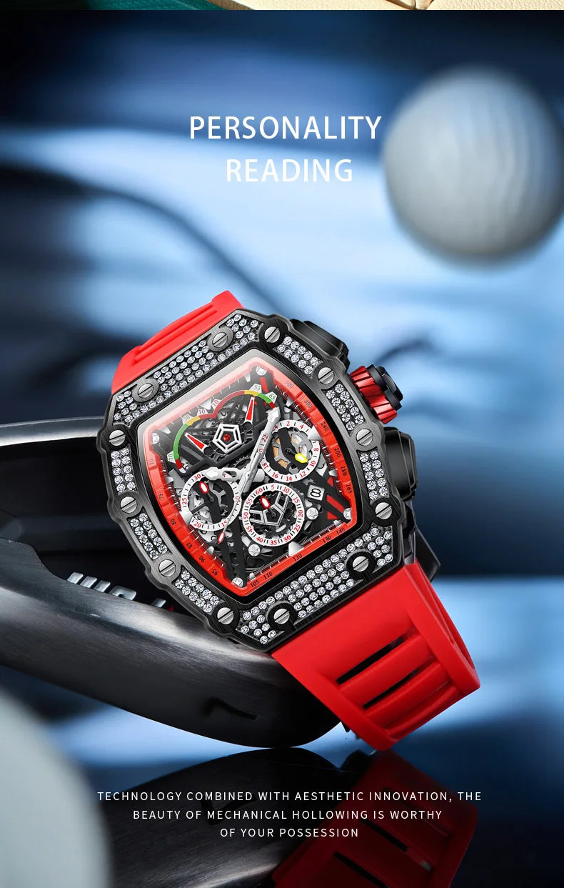 2022 New Men's Automatic Mechanical Watch ONOLA Fashion Unique Luxury Diamond Inlaid Design Waterproof Silicon Tape Watches Men