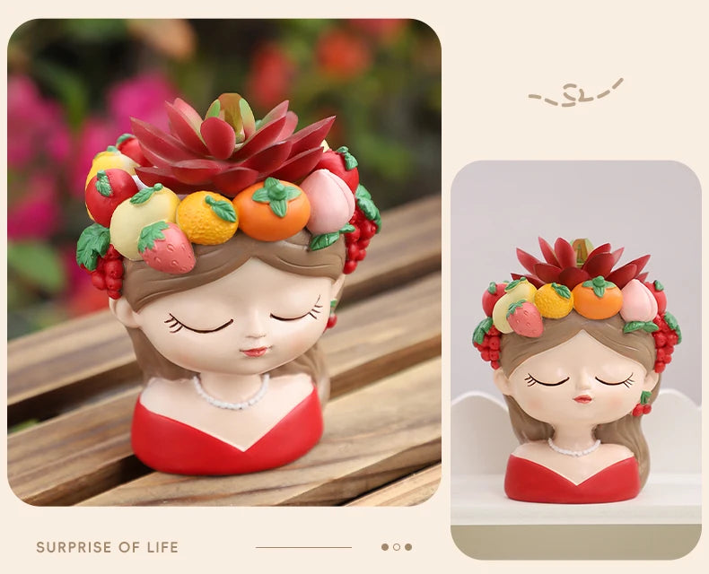 Cute Girl Flower Pot for Succulents, Decorative Planters Girls Portrait Garden Pots for Home Decor Desktop Ornament