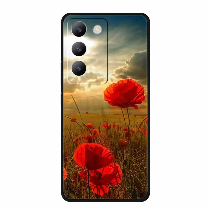 For vivo V40 SE Case Luxury TPU Soft Silicone Phone Back Cover for vivo V40 SE 5G Protective Shockproof Flowers Girl Cute Coque