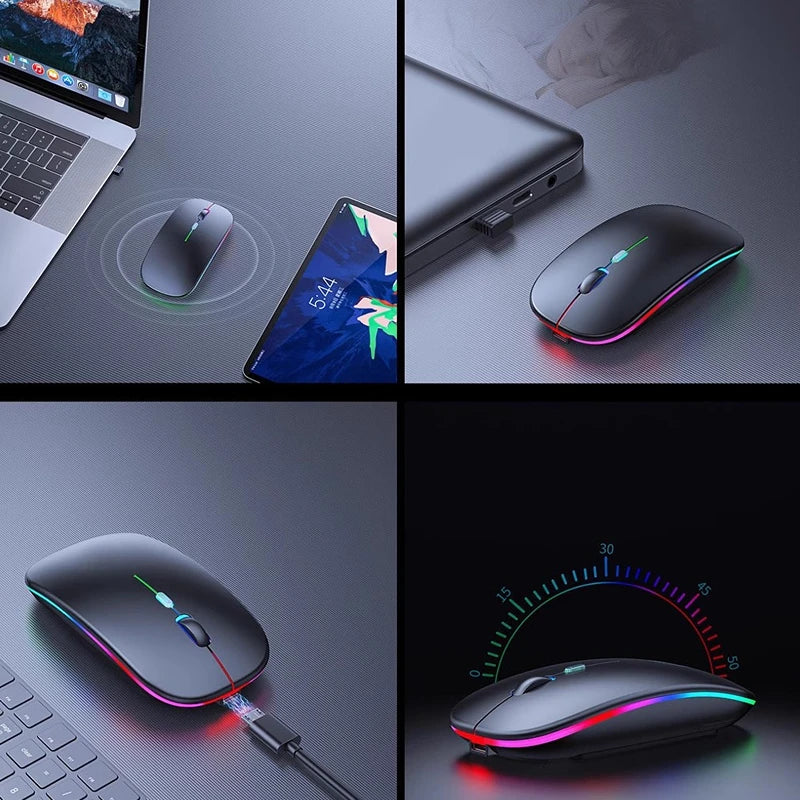 Rechargeable Wireless Mouse Bluetooth-compatible 2.4GHz Dual Modes Computer Mice with Nano Receiver for PC Laptop Macbook