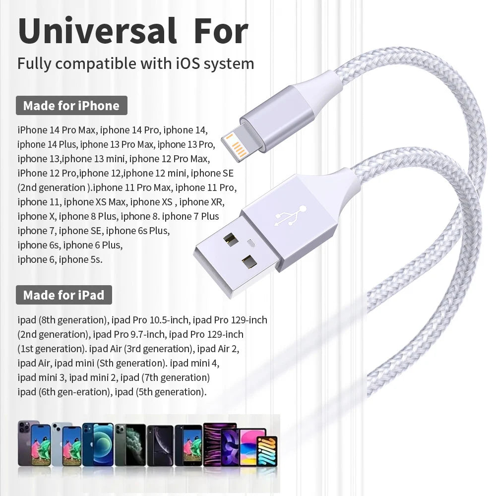 1pc LAIHONEN MFi USB A To Lightning Cable For iPhone 14 13 12 11Pro X XR Max 8 2.4A USB Lighting Charger Cable Data Wire Cord