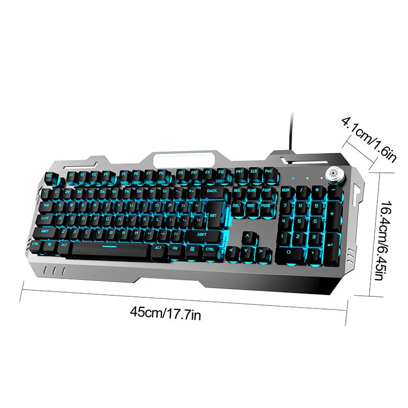 EWEADN GX810 Wired Membrane Keyboard, All-Metal Panel with Multimedia knob and mobile phone holder, for Games and Office(Black)