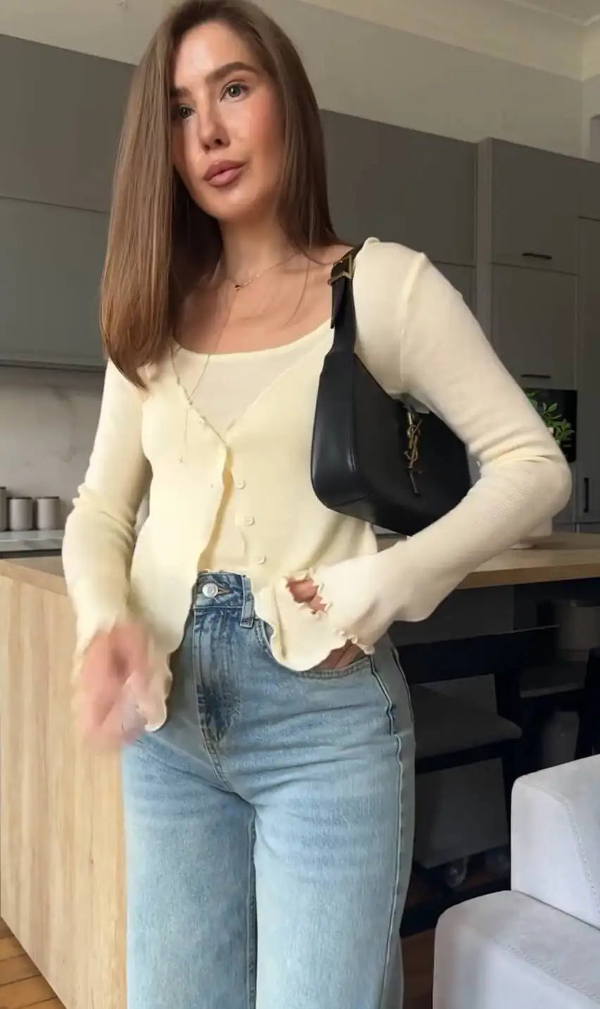 TARUXY Fashion Splice Knitted T shirt Cardigan Women's Slim Long Sleeve Single Breasted Sweater Top Female Casual Solid Outwear