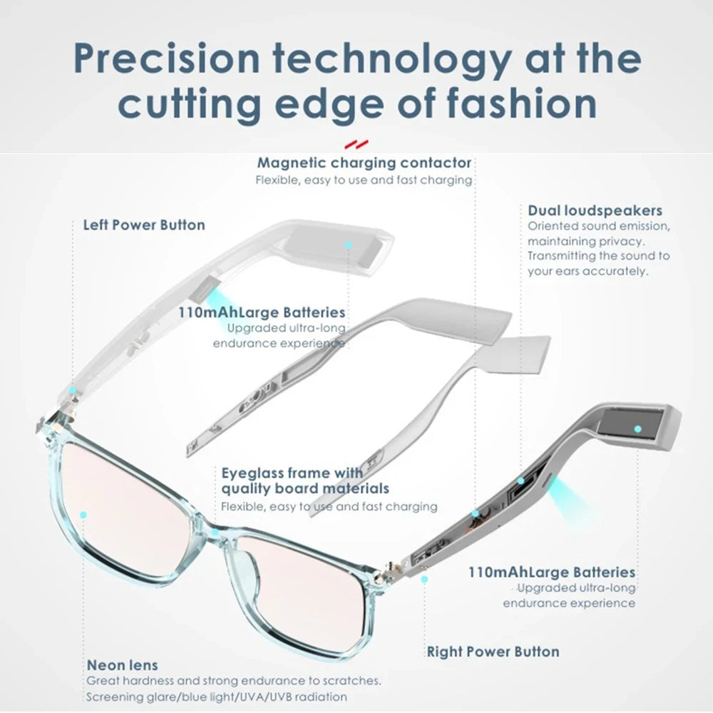 MX06 Smart Bluetooth 5.0 SunGlasses Headphones with Speaker Wireless Audio Touch Hands Free Calling Stereo Music Sport Otdoor