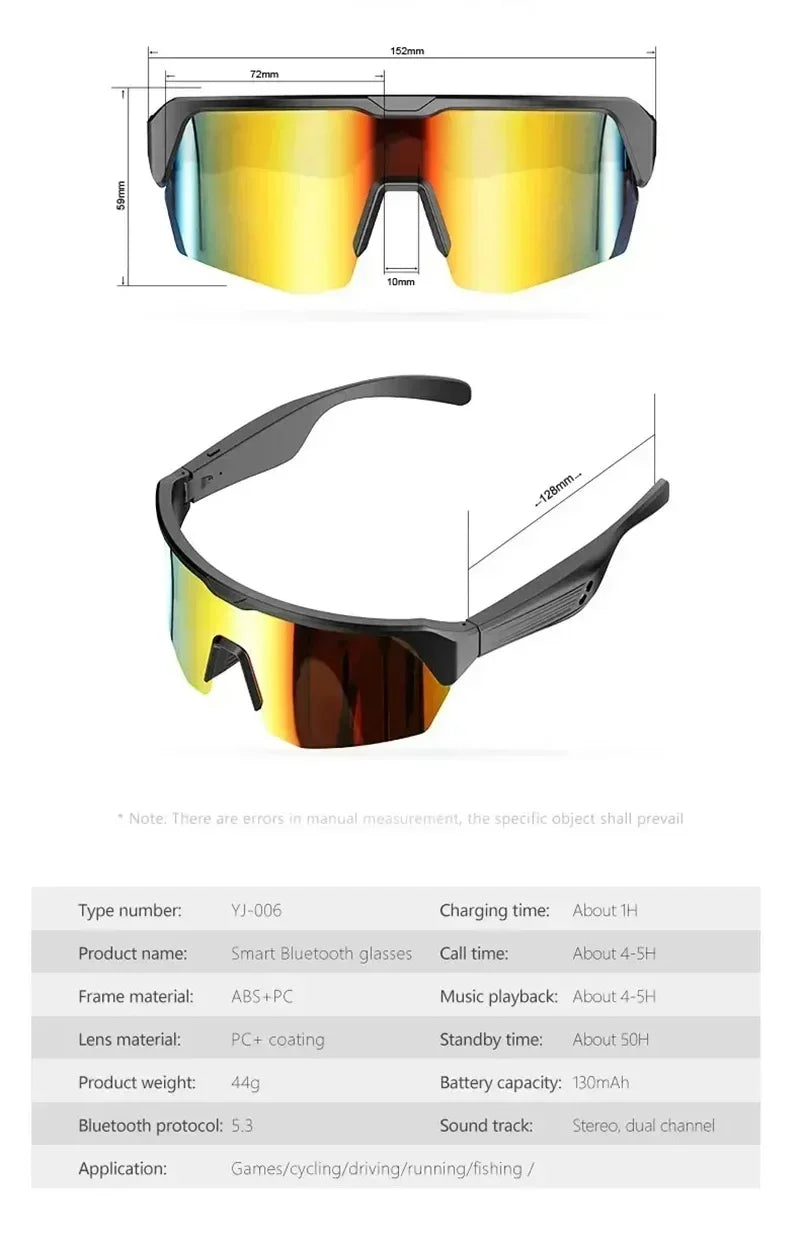 Smart Glasses Wireless Bluetooth 5.3 Sunglasses Built-in Microphone Speaker Touch&Voice Assistant Compatible Glass for Men Women