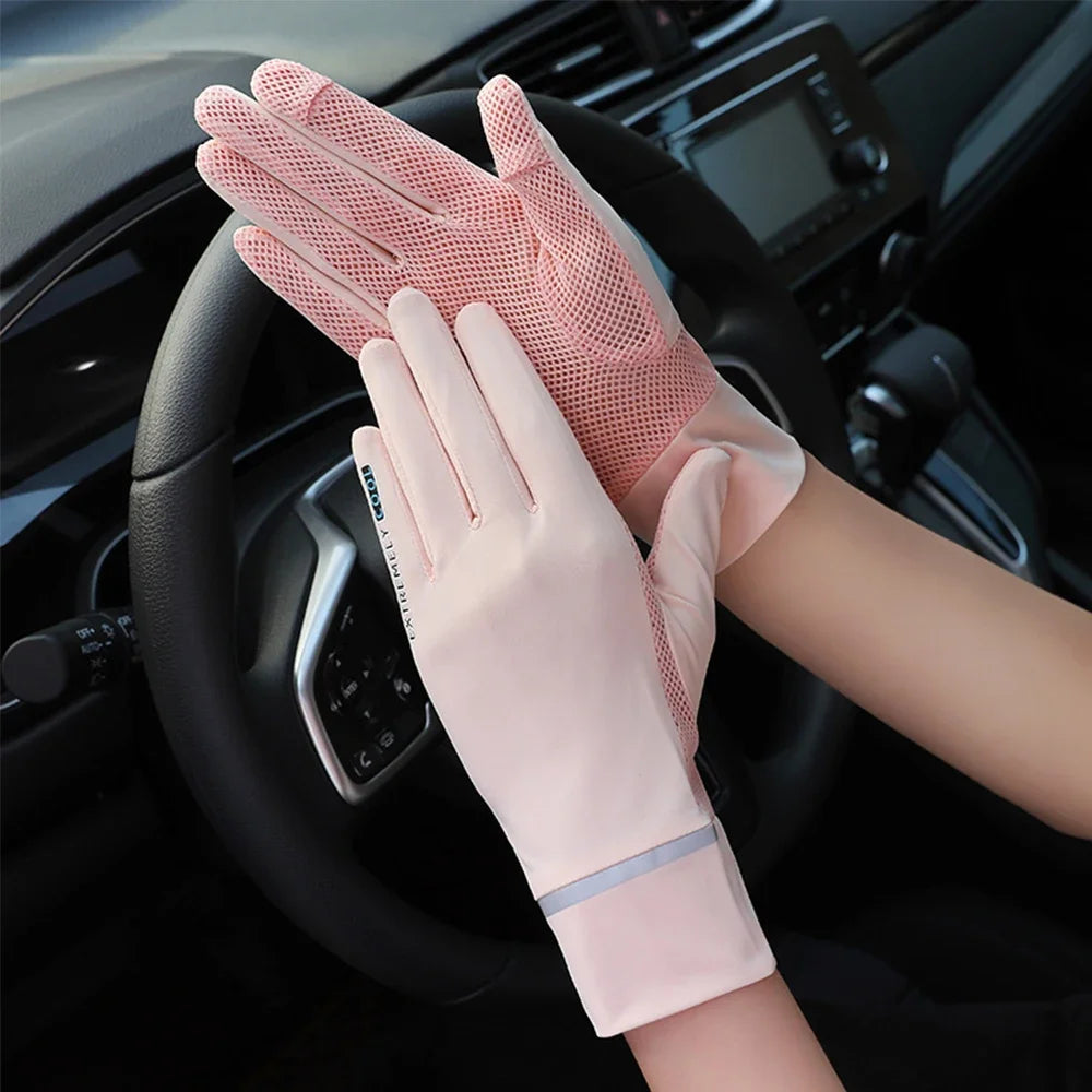 Fashion Women Gloves Summer Ladies Anti-UV Sunscreen Ice Silk Thin Gloves Mesh Breathable Can Be Opened Driving Gloves