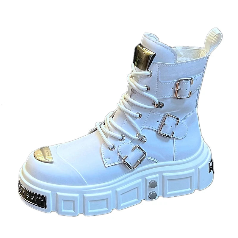 New Arrival Men Fashion Casual Metal Short Boots Spring Autumn Luxury Designer Youth Trending High Top Thick Bottom Sneakers