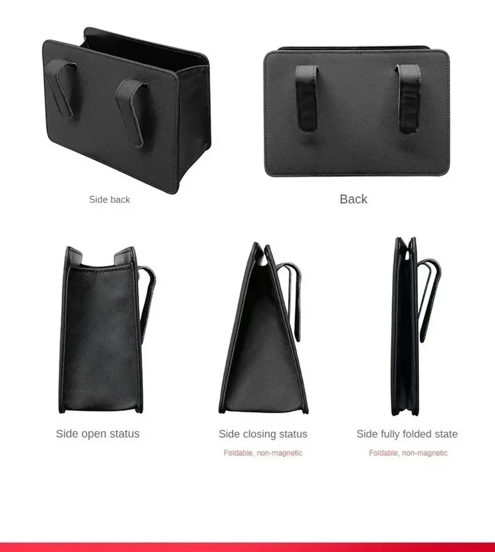 Multifunctional Car Trash Bin PU Leather Solid Color Seatback Hanging Storage Box Foldable Structure Car Door Storage Box
