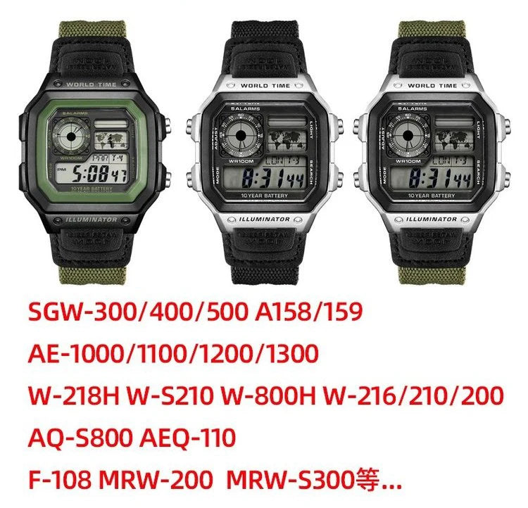 Nylon Watch Strap For Casio 3299 Series AE1200 AE-1200 1300 W-216H F91W A159 A169 A158 SGW-300/400 Canvas Sports Watchband 18mm