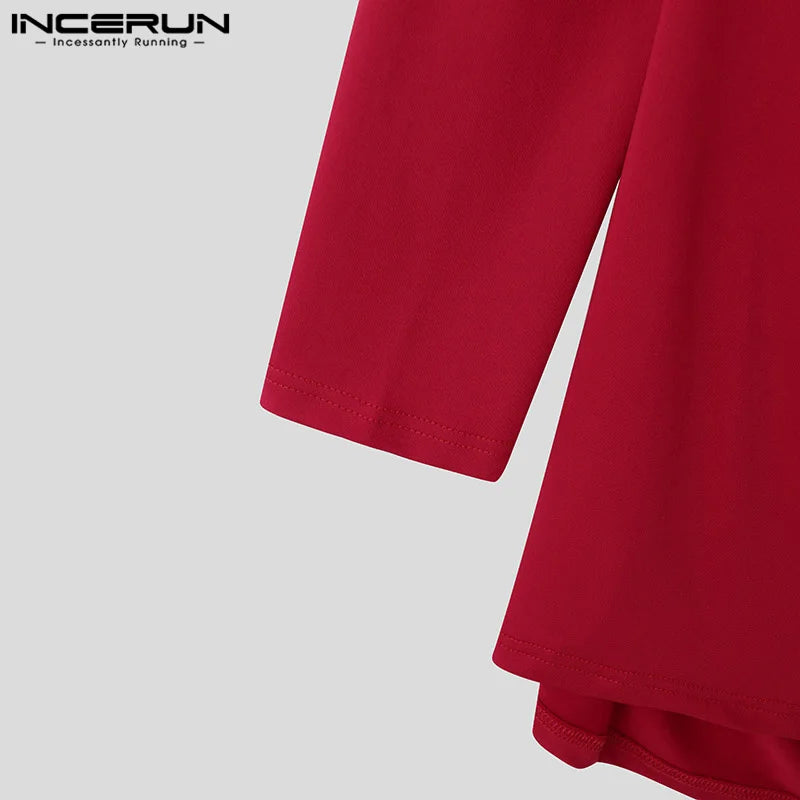 Sexy Fashion Style Tops INCERUN Men's Solid One-shoulder T-shirt Casual Clubwear Male Hot Sale Long Sleeved Camiseta S-5XL 2024