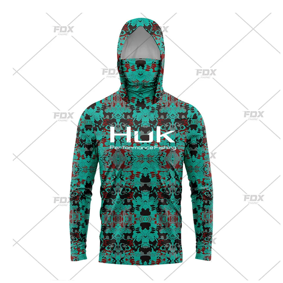 HUK Fishing New Fishing Shirts Upf 50 Long Sleeve Hooded Face Cover Camisa Pesca Tops UV Protection Fishing Face Mask Clothes