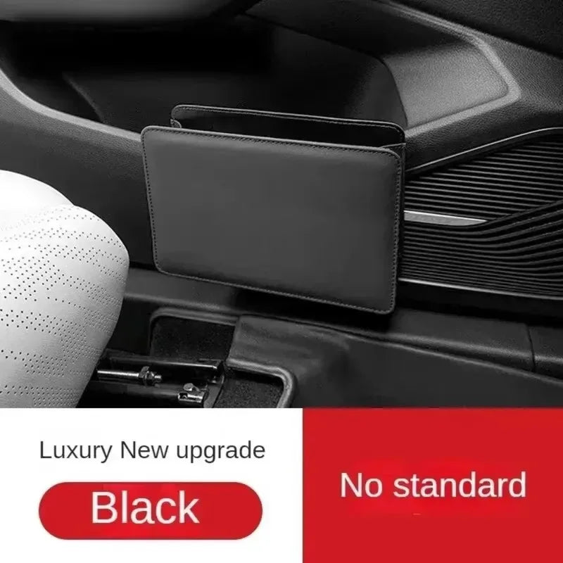 Multifunctional Car Trash Bin PU Leather Solid Color Seatback Hanging Storage Box Foldable Structure Car Door Storage Box