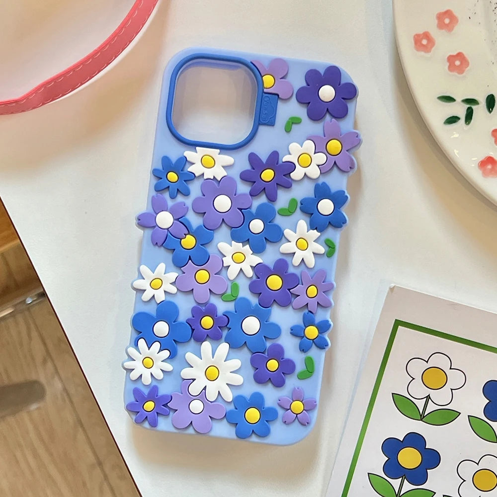 INS Korean Daisy Flower Soft Silicone Luxury Phone Case for IPhone 16 15 13 14 17 Pro Max 14 Plus Fashion Cute Floral Back Cover