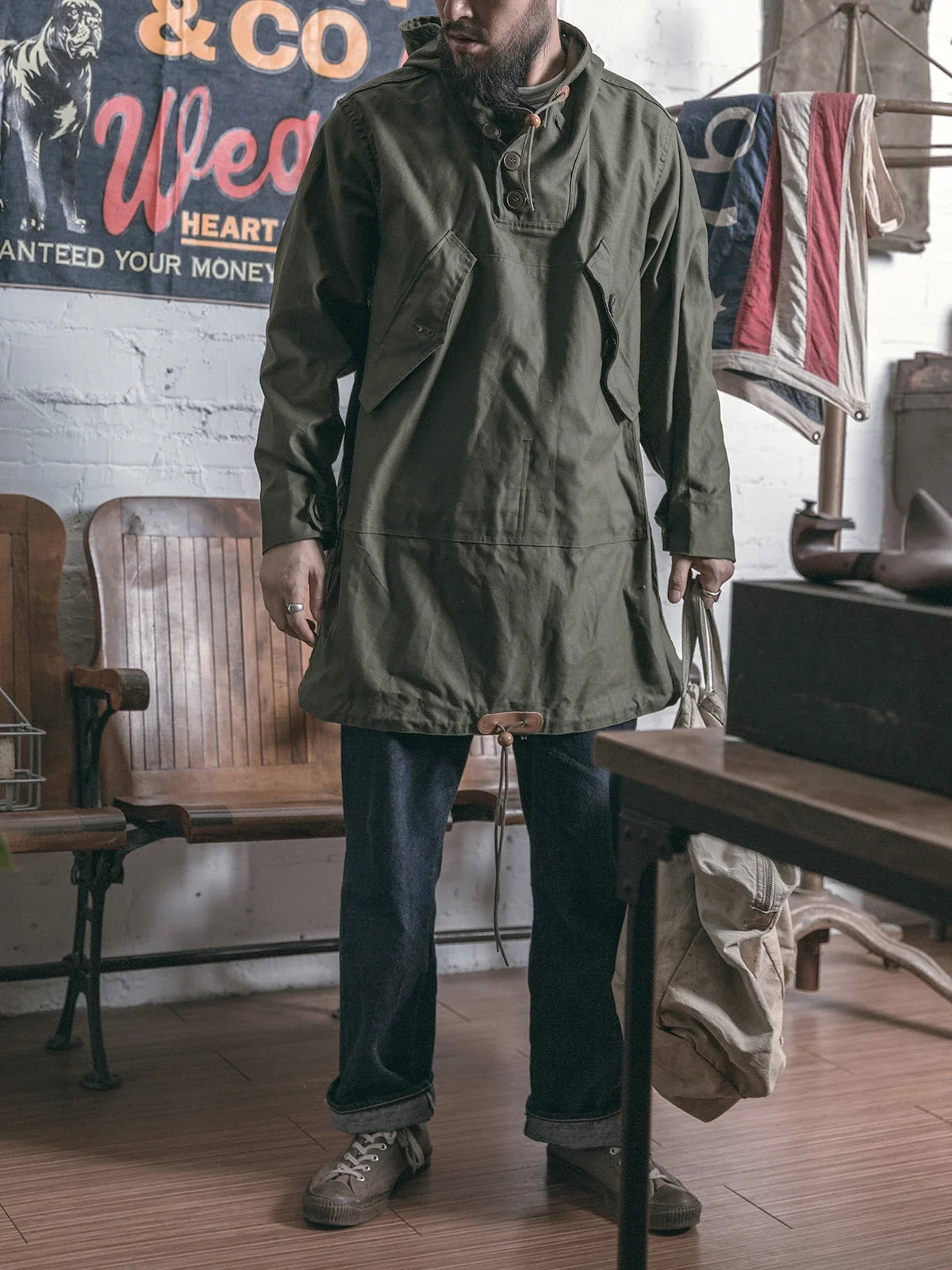 Bronson Army 10th Mountain Division Smock WWII Field Parka Mens Anorak Loose Fit