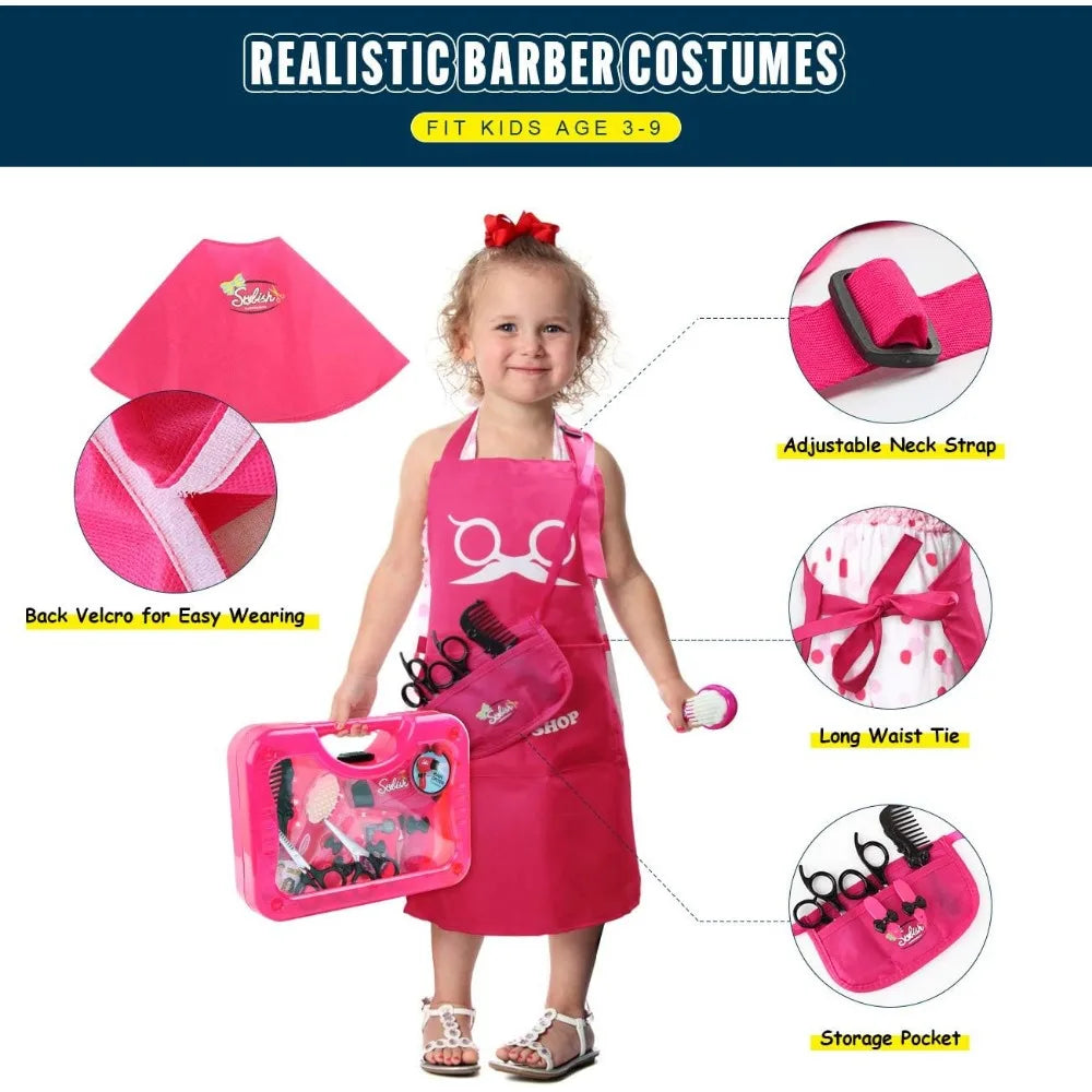 Girls Beauty Salon Set, Pretend Play Stylist Hair Cutting Kit Hairdresser Toys with Hair Dryer Scissors Barber Apron and Styling