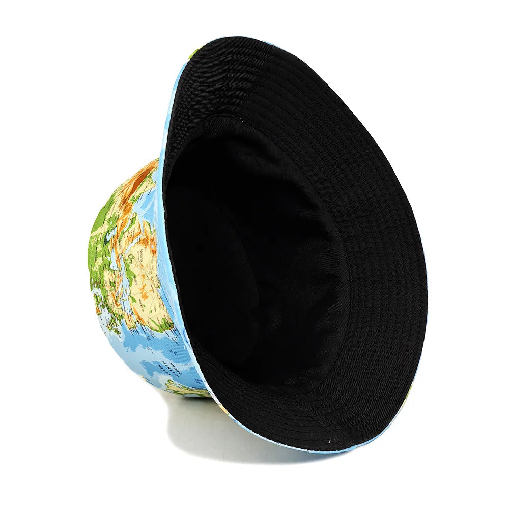 Map Pattern Anti-Sun Panama Fashion Decorate Unisex Spring Summer Outdoor Sunscreen Bucket Hat Women Men Fisherman Cap Sun Gorra