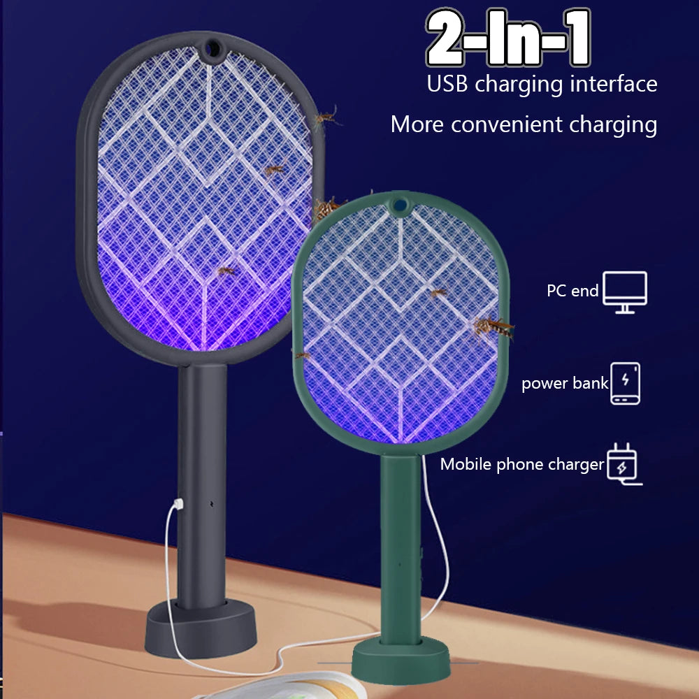 Electric Mosquito Racket 2-in-1 Fly Swatter Trap Electric Mosquito Swatter USB Rechargeable Mosquito Racket Fly Zapper For Home