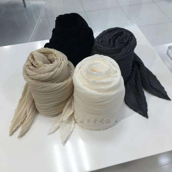 Miyake Pleated Women Scarf Shawl Fabric Korean Fashion Thin Sunscreen Scarf Foulard Femme Luxe Marque Hijabs for Woman