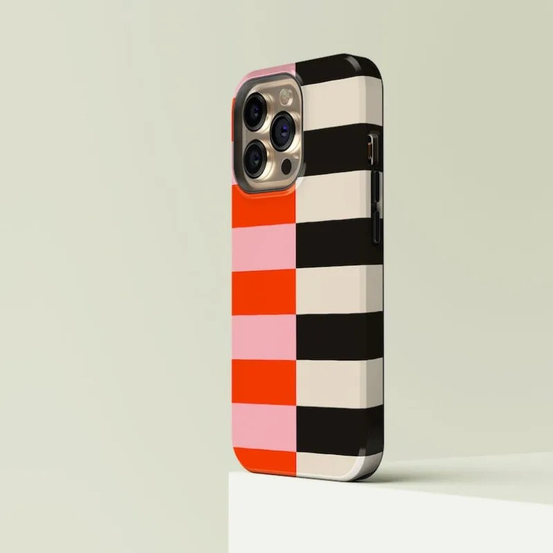 Striped Pink, Orange, Black   Case For IPHONE 16ProMax 15 14 13 12 11 PRO Plus Acrylic TPU Two in one Magnetic Phone Cases