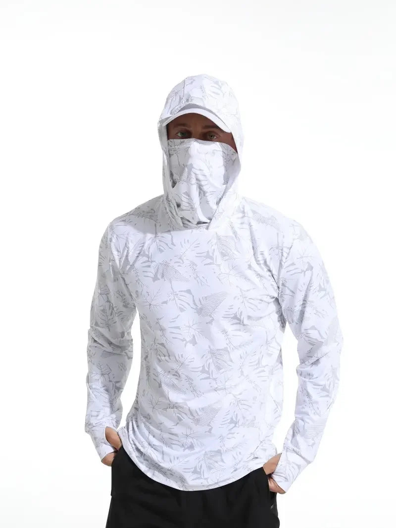 2024 Hooded Face Mask Sun Protection UV Protection Grey camouflage Long Sleeved Hiking Sportswear Fishing Suit