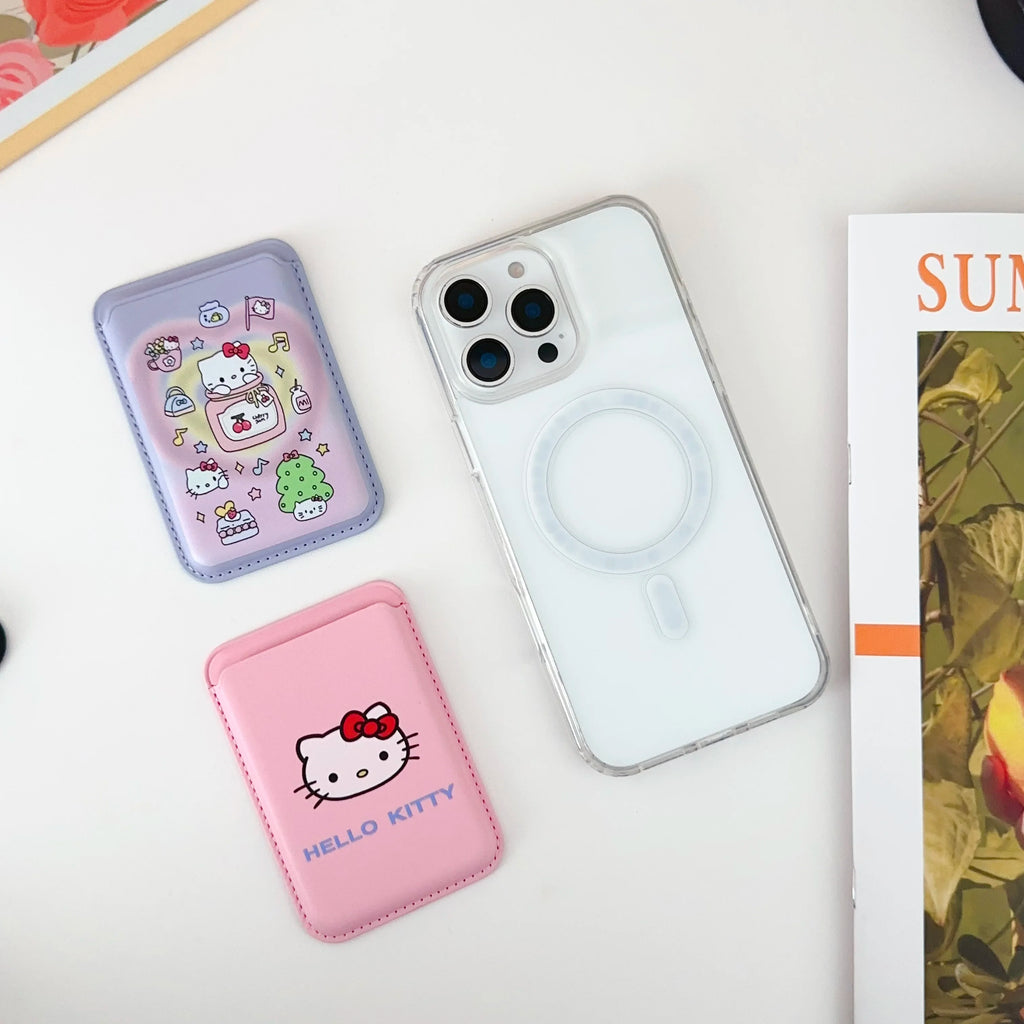 INS Korean Cute Hello Kitty for Magsafe Wallet Card Clip Case For iPhone 15 16 Pro Max 13 14 12 Magnetic Wallet Pink Girl Cover