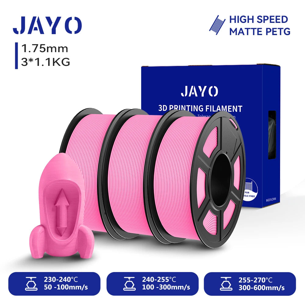 JAYO PETG/High Speed Matte PETG 3D Printing Filament 1.75MM Mix-Colors & No bubbles &Non-toxic For 3D Printer & Pen 3Rolls