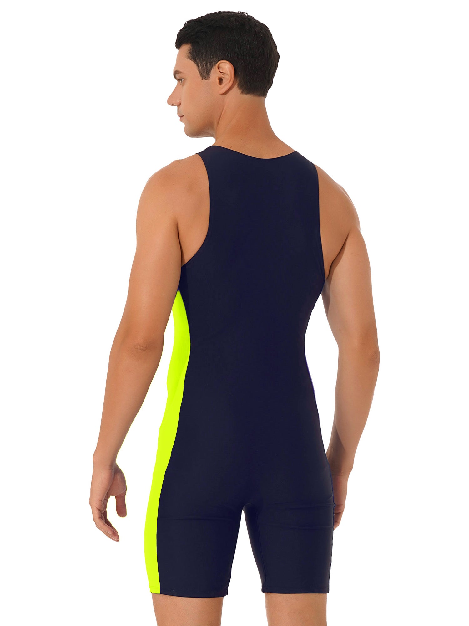 Men One-piece Swimwear Sleeveless Color Contrast Bodysuit Triathlon Wetsuit for Beach Pool Swimming Bathing Suits Male Swimsuits