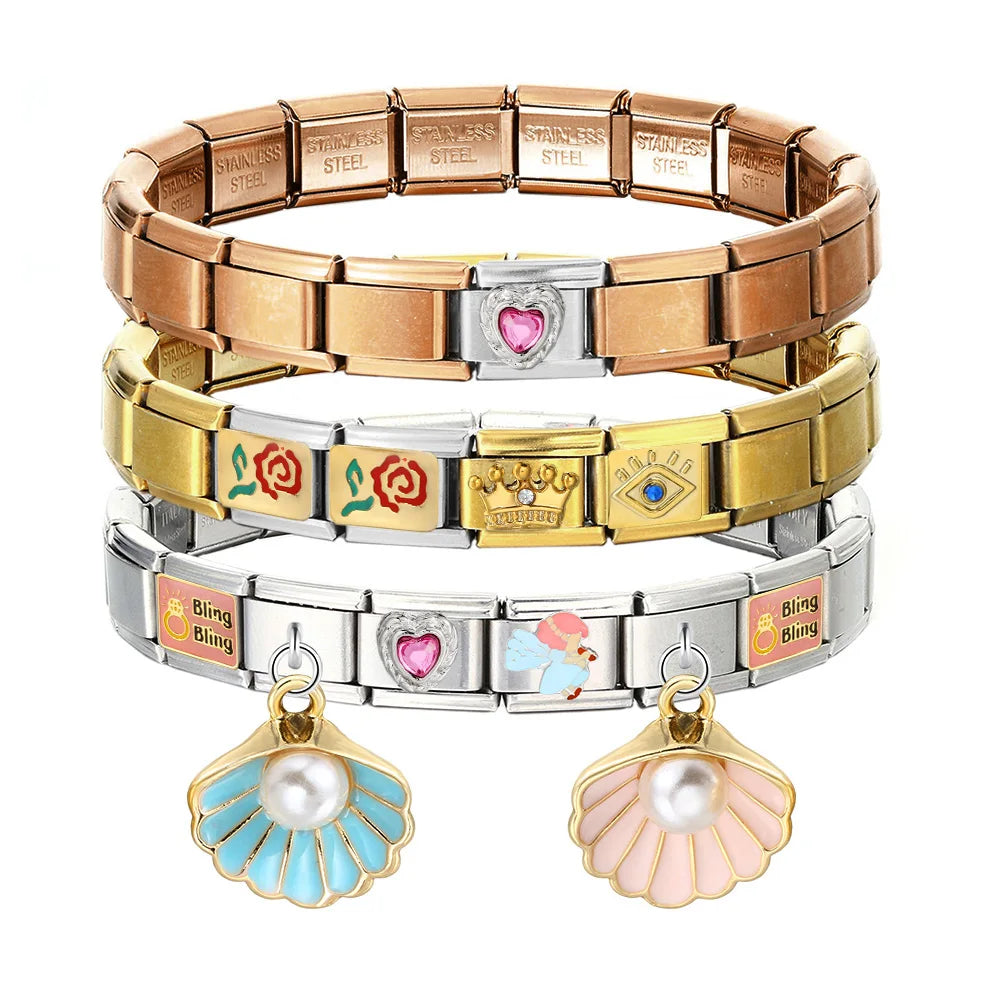 Y2K Italian Charm Bracelet Cute Fruit Cherries Colourful Elastic Link Chain Brangle DIY Making Fashion Jewelry Accessories