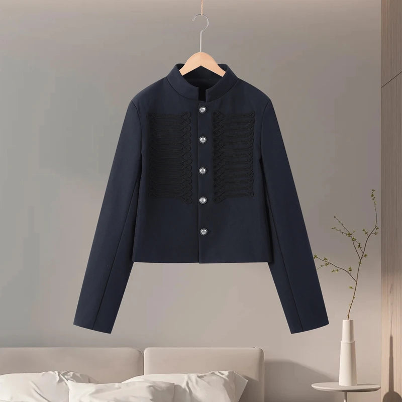 Fashion Women's Jacket O-neck Full Sleeve Single Breasted Female Napoleon Jackets 2026 Spring New Chic High Street Lady Coats
