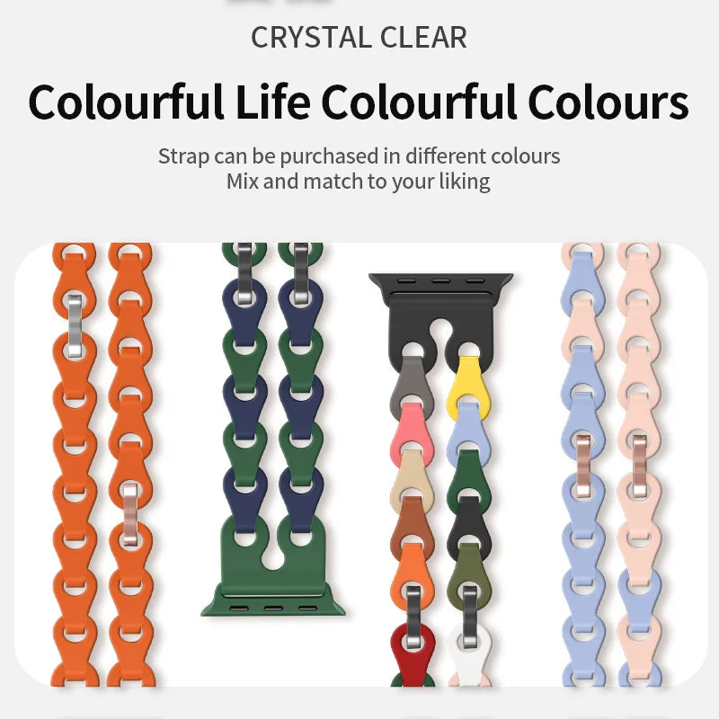 Chain Link Silicone Strap for Apple Watch Band Ultra 3 2 49mm 44mm 40mm 45mm 41mm 42mm Bracelet for Series 11 10 9 8 7 6 5 4 SE3