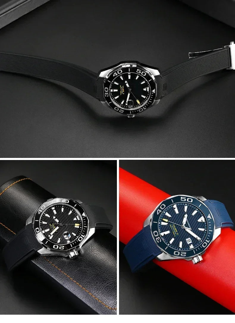 Silicone Watch Straps For Tag Heuer CARRERA AQUARACER 300 WAY201A WAY211C Rubber Black Blue Watch Accessories Band 22mm
