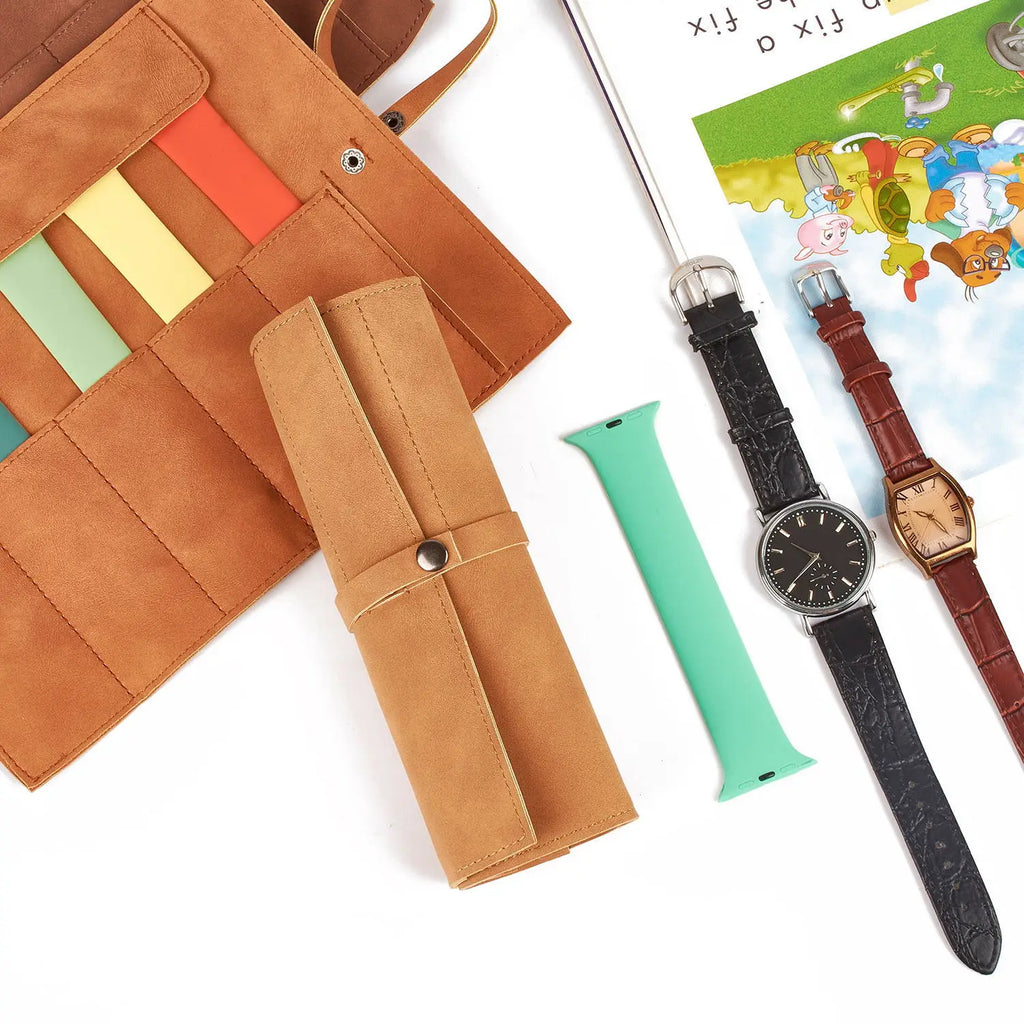 Watch Band Roll Organizer With 5 Slots Storage Box Watch Strap Smart Watch Storage Bag Leather Handmade Travel Case storage bag