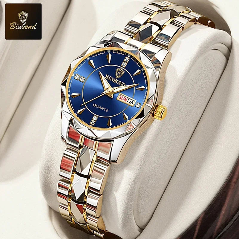 BINBOND B5552 New Luxury Brand Quartz Women's Watches 30M Waterproof Luminous Date Wristwatch Fashion Business Womens Watches