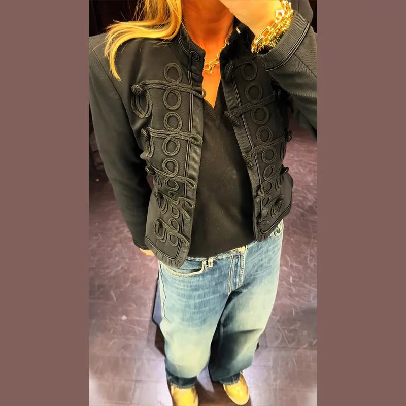 Fashion Women's Jacket O-neck Full Sleeve Single Breasted Female Napoleon Jackets 2026 Spring New Chic High Street Lady Coats