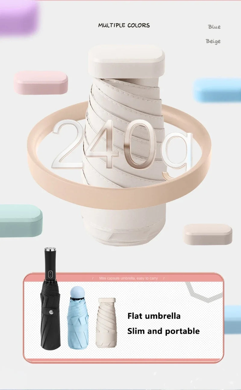 2026 Mini Sun Umbrella Pocket Rain Umbrella Vinyl Sunscreen / UV Protection Capsule Compact and Portable Rain and Rain Dual Use