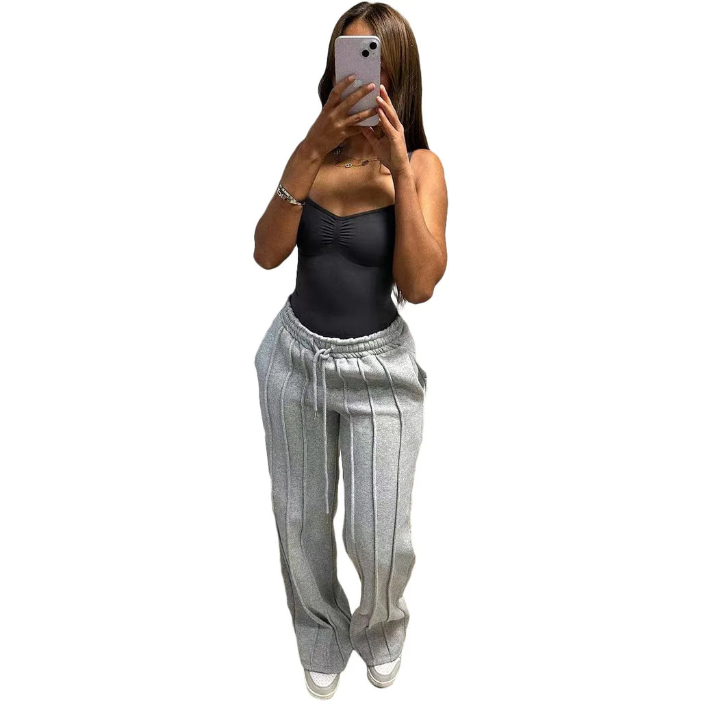 Women Pants Lace Up Ankle Length Loose Pants High Waist Zipper Capris Tracksuit Elegant Party Y2k Mom Pockets Streetwear Casual