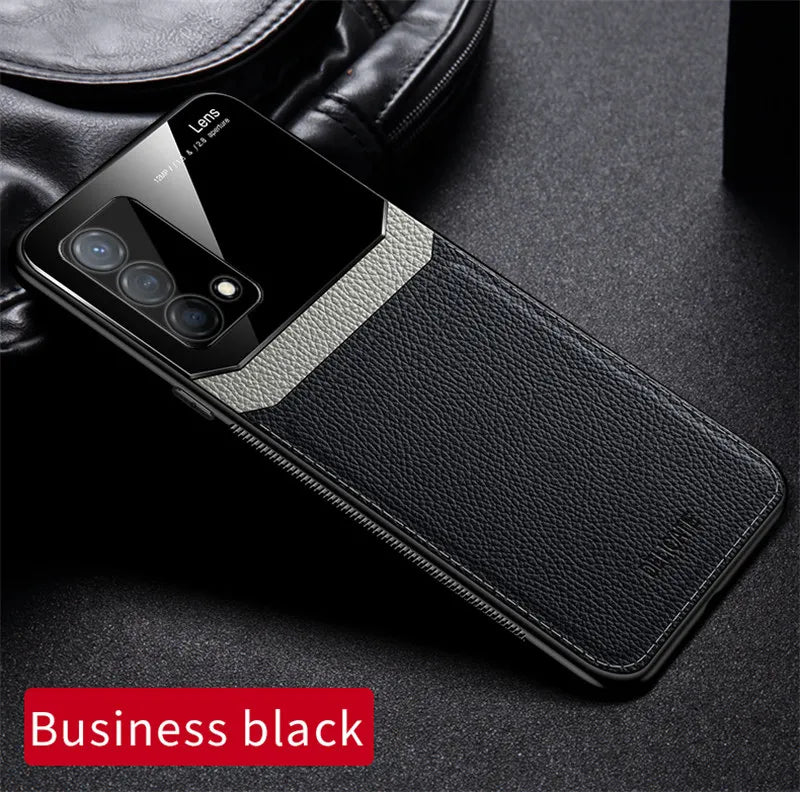 Realme GT Master RMX3363 RMX3360 Case Leather Glass Texture TPU Bumper with Plexiglass Back Cover for Realme GT Master Edition