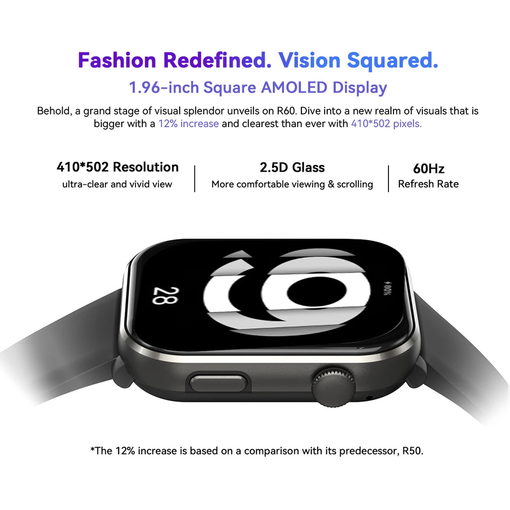 [World Premiere] Blackview R60 Smartwatch 1.96'' AMOLED Display 800mAh Bluetooth Phone Calls Health and Fitness Tracking Watch