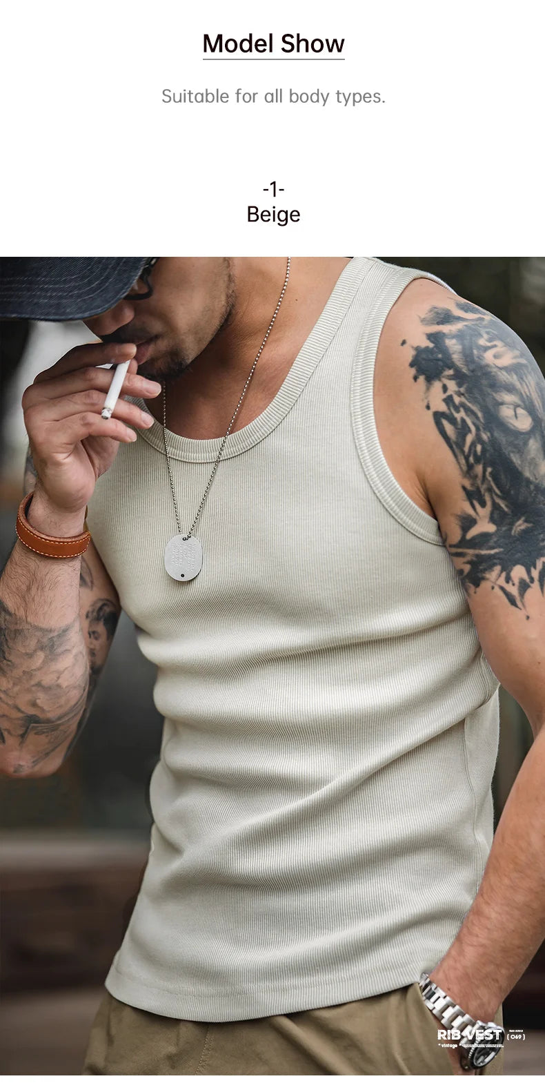 Maden Men's Retro Solid Color Slim Fit Sleeveless Vest T-Shirt Sports Fitness Threaded Inner Bottoming Shirt for Summer Tank Top