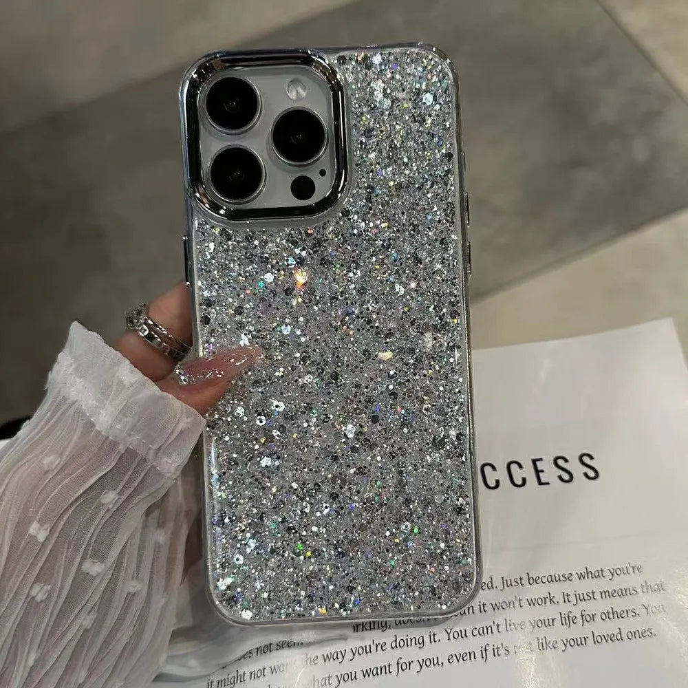 Shiny Glitter Soft Bumper Phone Case For iPhone 17 Air 16 15 14 13 12 11 Pro Max Plus Epoxy Shell Girl Shockproof Back Cover