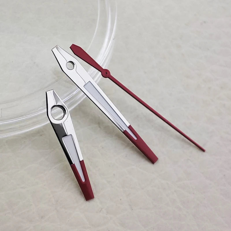 Modified watch hands with color matching red, silver, and green luminous hands suitable for stainless steel NH35/36/4R/7S mechan