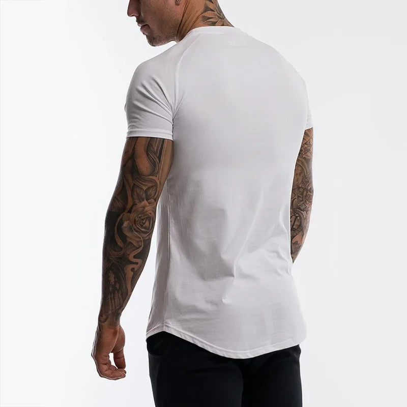 Summer Solid Short Sleeve T Shirt Men Cotton Sports Fitness T-shirt Men Bodybuilding Tshirt Round Hem Streetwear Tee Shirt homme
