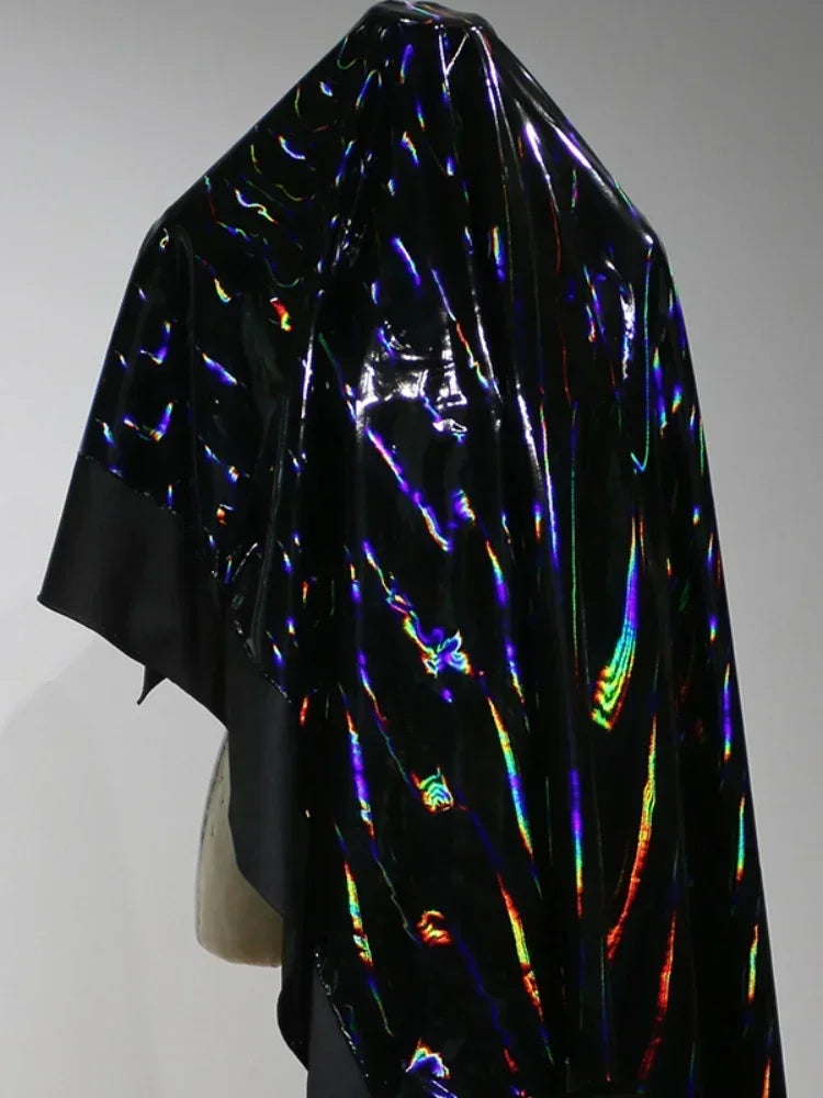 Black Iridescent Synthetic Leather Fabric Technology Oriented Micro Elastic TPU Fabrics Clothing Designer Cloth for Diy Sewing