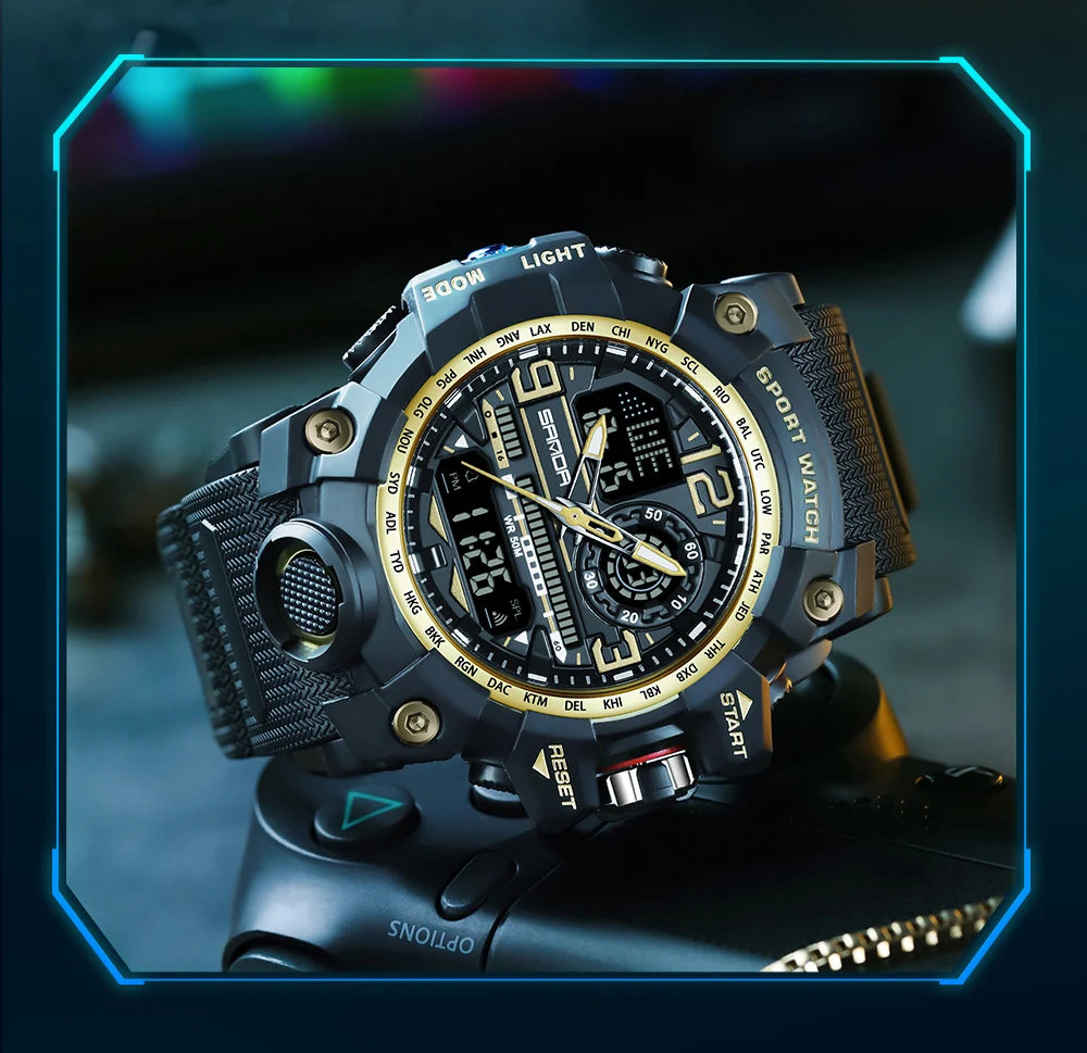 SANDA 3133 Digital Watch Men Military Sport Stopwatch Quartz Wristwatch Top Brand Luxury LED Waterproof Male Electronic Clock