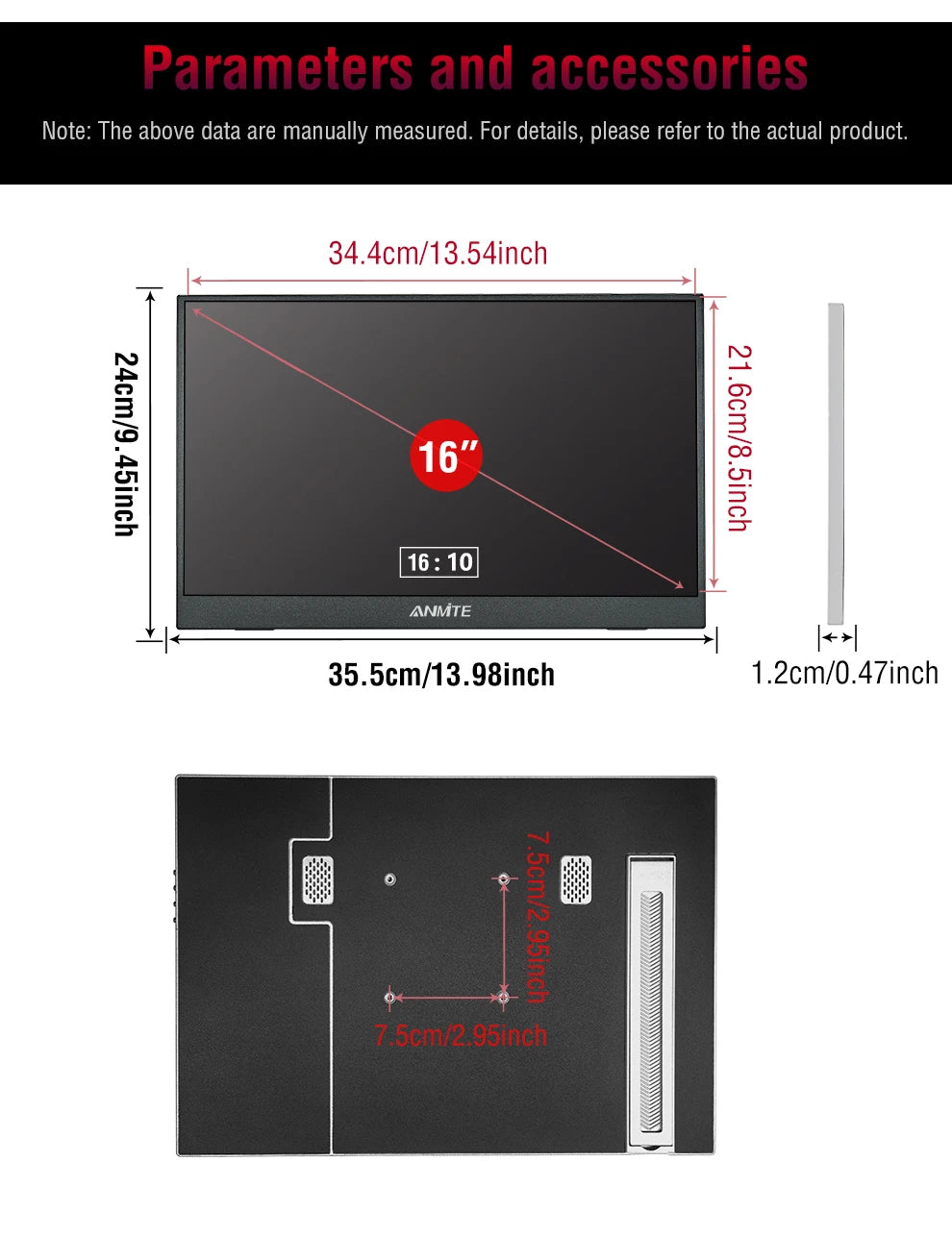 16-Inch 2.5K Portable Gaming Monitor 144Hz/120Hz 500cd/m Low Blue Light For XBox PS4 / 5 Switch Cell Phone PC Loptop Extension