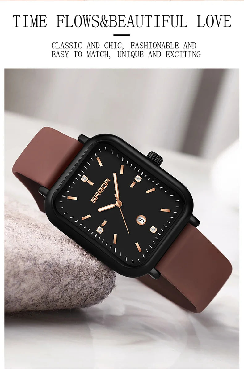 SANDA 1134 Women's Square Quartz Watch Black Fashion Crystal Waterproof Date Pointer Wristwatches for Ladies Watches Gift