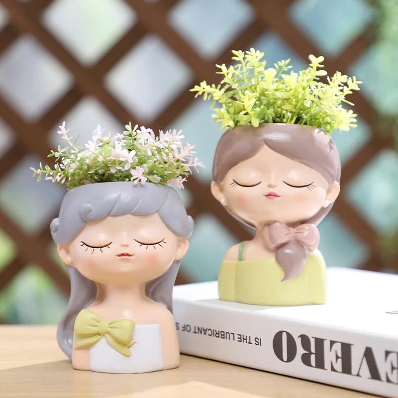 Cute Girl Flower Pot for Succulents, Decorative Planters Girls Portrait Garden Pots for Home Decor Desktop Ornament